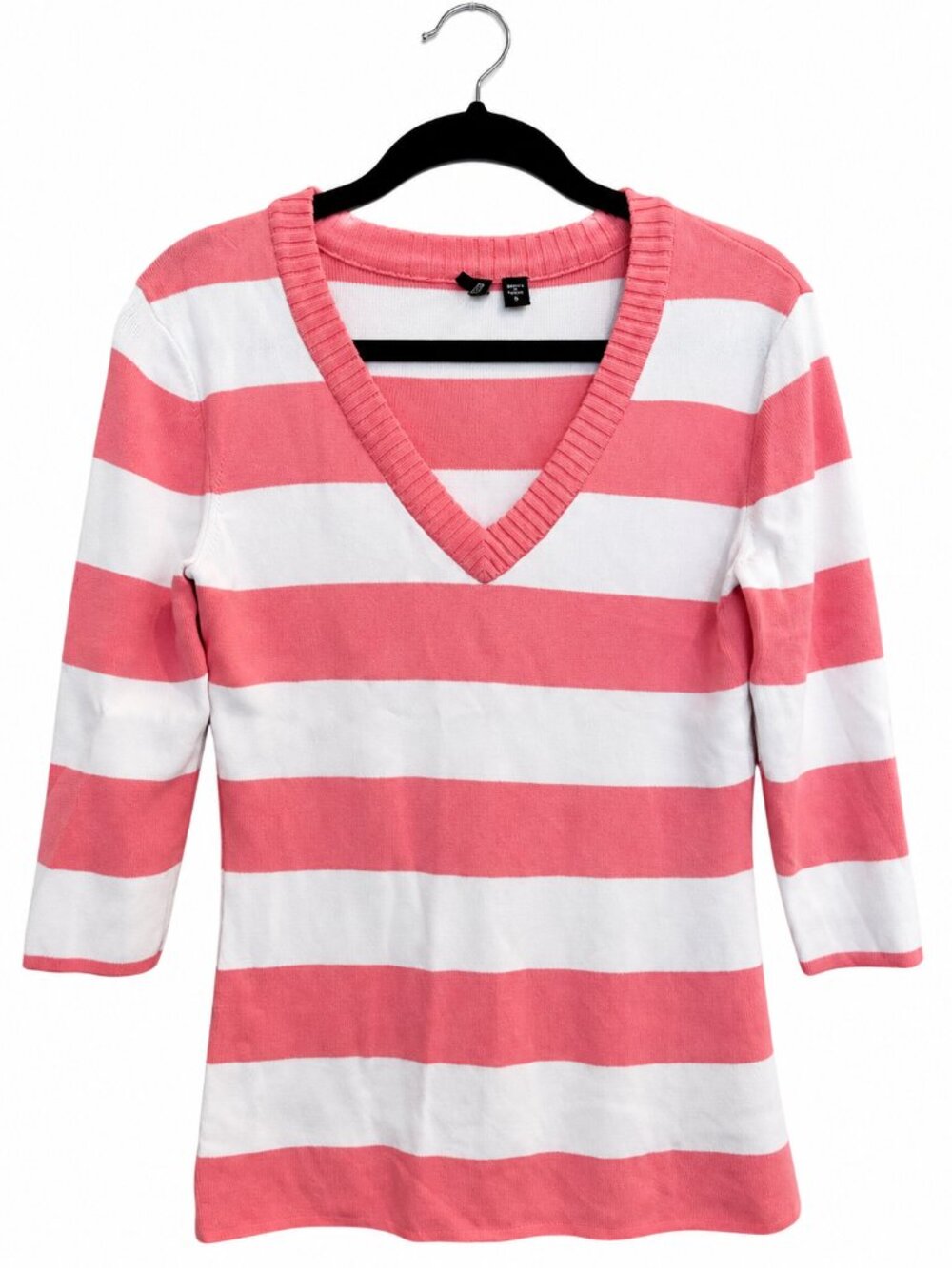 Venini Coral Pink White Striped V-Neck Sweater Top Size Medium